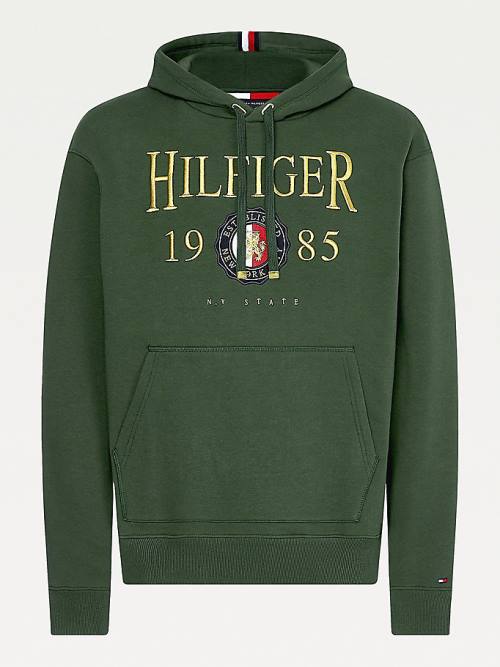 Tommy Hilfiger Icons Logo Embroidery Relaxed Fit Kapüşonlu Sweatshirt Erkek Yeşil | TH024HYR