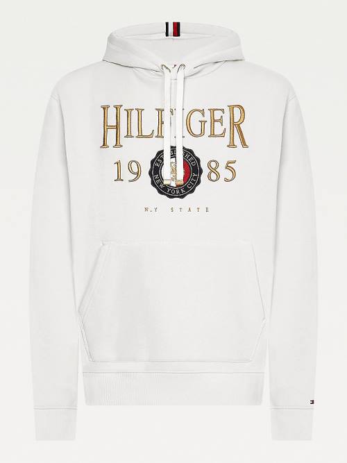 Tommy Hilfiger Icons Logo Embroidery Relaxed Fit Kapüşonlu Sweatshirt Erkek Beyaz | TH349OGC