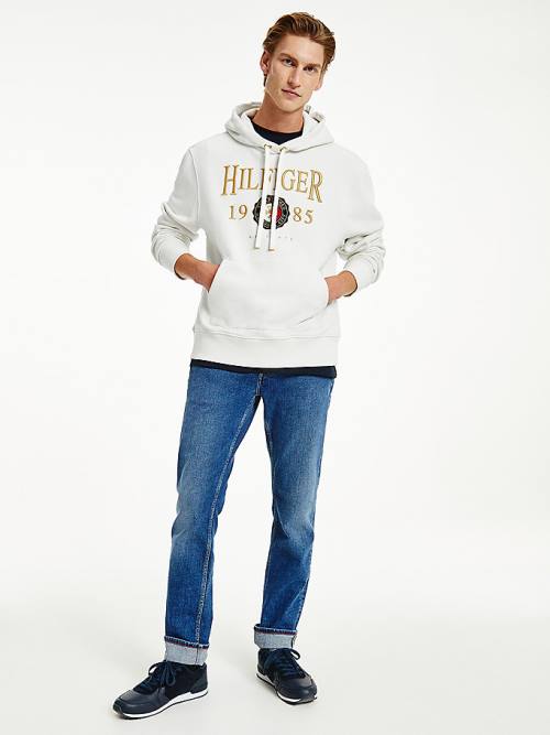 Tommy Hilfiger Icons Logo Embroidery Relaxed Fit Kapüşonlu Sweatshirt Erkek Beyaz | TH349OGC