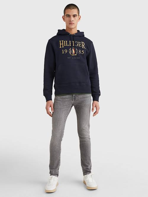 Tommy Hilfiger Icons Logo Embroidery Relaxed Fit Kapüşonlu Sweatshirt Erkek Mavi | TH658YPA