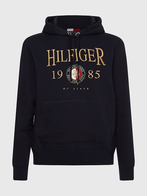 Tommy Hilfiger Icons Logo Embroidery Relaxed Fit Kapüşonlu Sweatshirt Erkek Mavi | TH658YPA