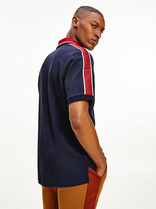 Tommy Hilfiger Icons Logo Tape Regular Fit Polo Yaka Tişört Erkek Mavi | TH785DKS