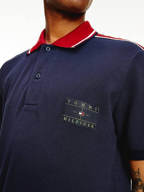 Tommy Hilfiger Icons Logo Tape Regular Fit Polo Yaka Tişört Erkek Mavi | TH785DKS