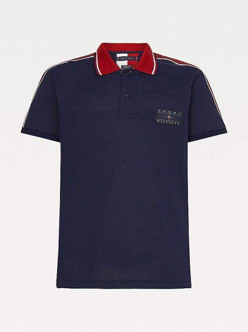 Tommy Hilfiger Icons Logo Tape Regular Fit Polo Yaka Tişört Erkek Mavi | TH785DKS