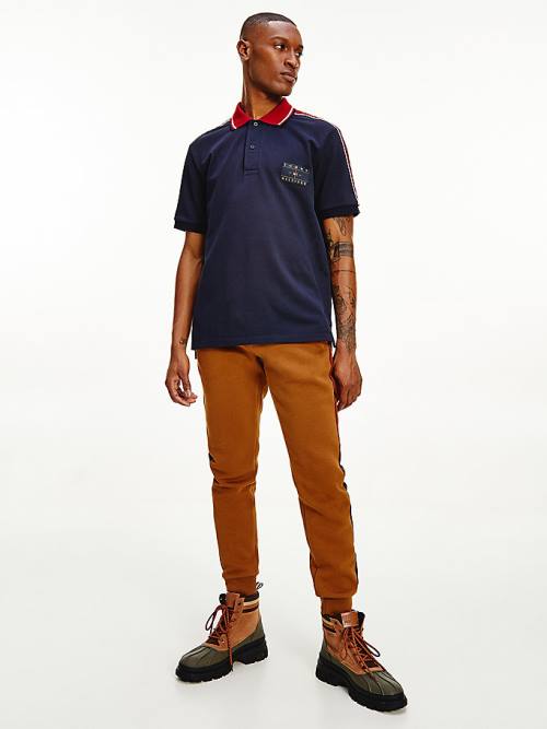 Tommy Hilfiger Icons Logo Tape Regular Fit Polo Yaka Tişört Erkek Mavi | TH785DKS