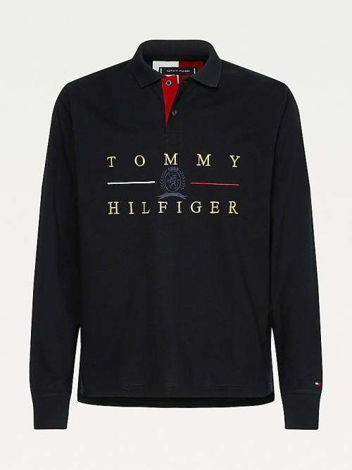 Tommy Hilfiger Icons Long Sleeve Regular Fit Polo Yaka Tişört Erkek Siyah | TH756VWP