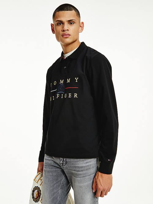 Tommy Hilfiger Icons Long Sleeve Regular Fit Polo Yaka Tişört Erkek Siyah | TH756VWP