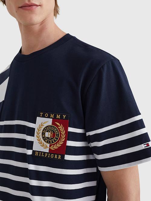 Tommy Hilfiger Icons Mixed Stripe Tişört Erkek Mavi | TH815ONS