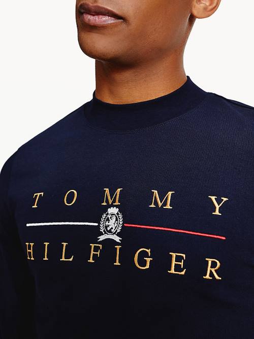 Tommy Hilfiger Icons Mock Turtleneck Long Sleeve Tişört Erkek Mavi | TH604BEM