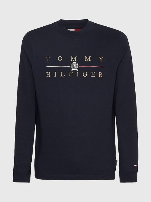 Tommy Hilfiger Icons Mock Turtleneck Long Sleeve Tişört Erkek Mavi | TH604BEM