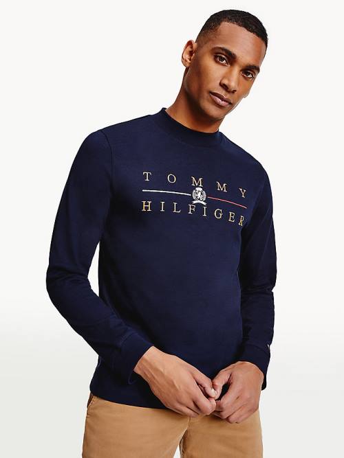 Tommy Hilfiger Icons Mock Turtleneck Long Sleeve Tişört Erkek Mavi | TH604BEM