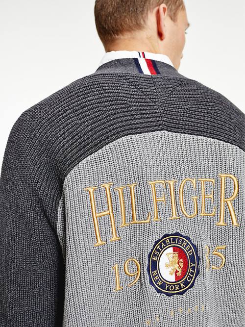 Tommy Hilfiger Icons Oversized Crest Cardigan Kazak Erkek Gri | TH521PVD