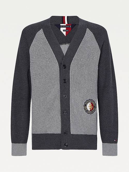 Tommy Hilfiger Icons Oversized Crest Cardigan Kazak Erkek Gri | TH521PVD