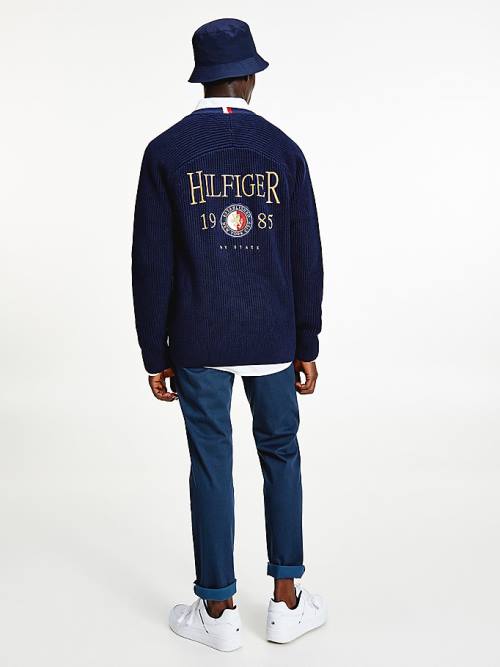 Tommy Hilfiger Icons Oversized Crest Cardigan Kazak Erkek Mavi | TH724WGT