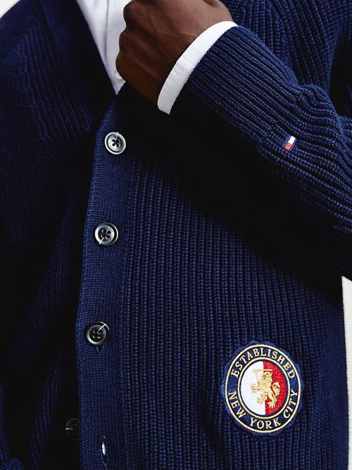 Tommy Hilfiger Icons Oversized Crest Cardigan Kazak Erkek Mavi | TH724WGT