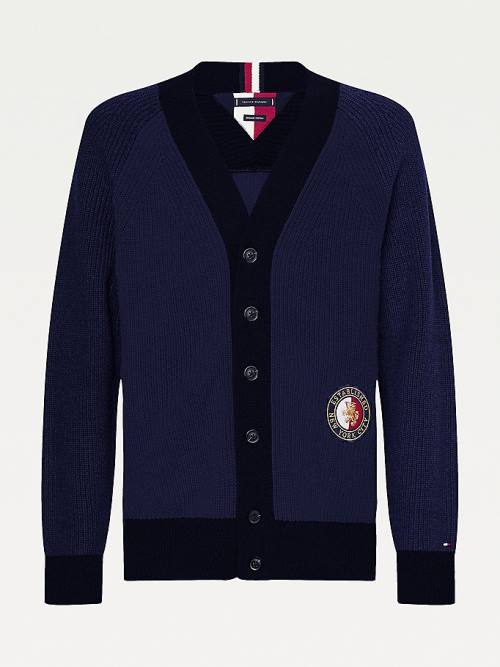 Tommy Hilfiger Icons Oversized Crest Cardigan Kazak Erkek Mavi | TH724WGT