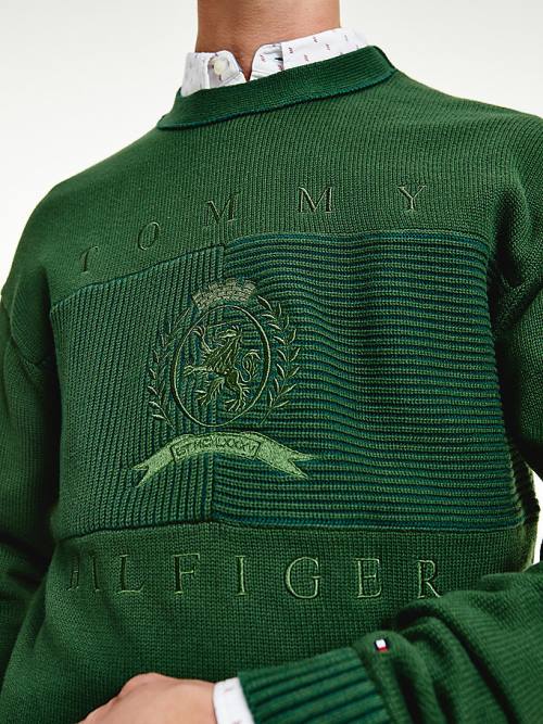 Tommy Hilfiger Icons Oversized Crest Flag Jumper Kazak Erkek Yeşil | TH802YAZ