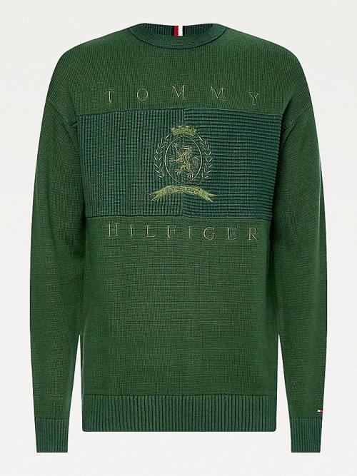 Tommy Hilfiger Icons Oversized Crest Flag Jumper Kazak Erkek Yeşil | TH802YAZ