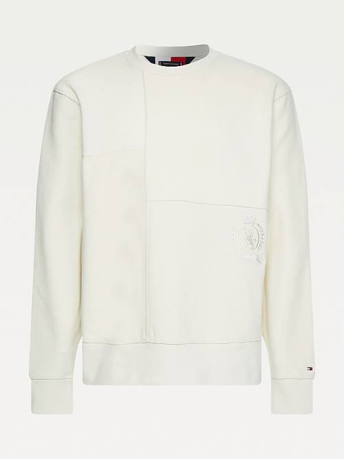 Tommy Hilfiger Icons Relaxed Fit Crest Panel Sweatshirt Erkek Beyaz | TH102NYL