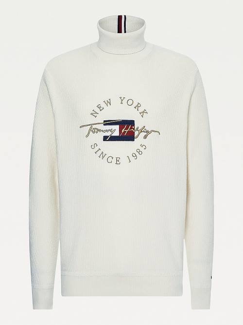 Tommy Hilfiger Icons TH Flex Roll Neck Jumper Kazak Erkek Beyaz | TH304YAS