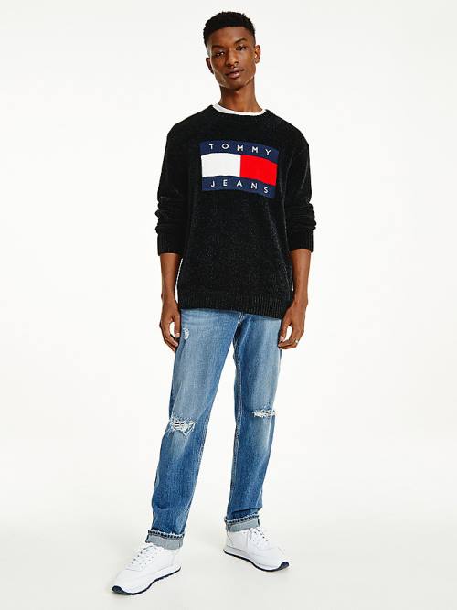 Tommy Hilfiger Intarsia Flag Relaxed Fit Jumper Kazak Erkek Siyah | TH056CVE