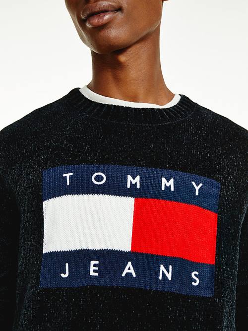 Tommy Hilfiger Intarsia Flag Relaxed Fit Jumper Kazak Erkek Siyah | TH056CVE