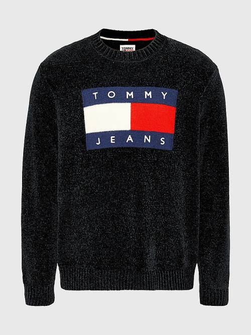 Tommy Hilfiger Intarsia Flag Relaxed Fit Jumper Kazak Erkek Siyah | TH056CVE