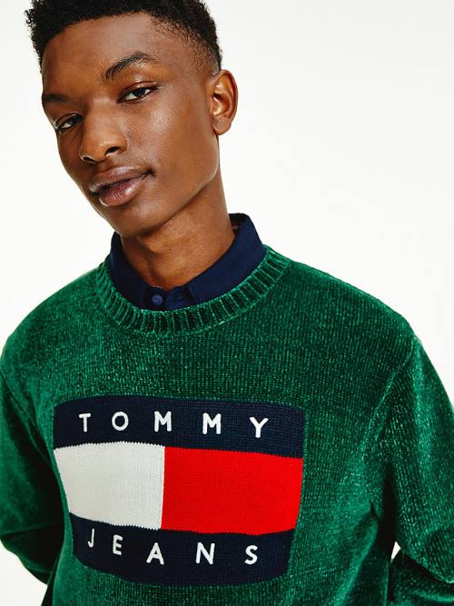 Tommy Hilfiger Intarsia Flag Relaxed Fit Jumper Kazak Erkek Yeşil | TH325LIM