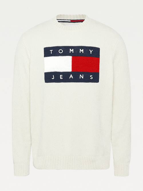 Tommy Hilfiger Intarsia Flag Relaxed Fit Jumper Kazak Erkek Beyaz | TH512HRS