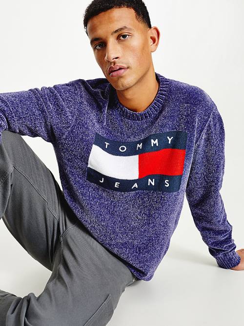 Tommy Hilfiger Intarsia Flag Relaxed Fit Jumper Kazak Erkek Mavi | TH709EIF