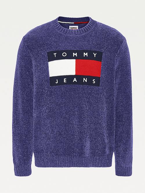 Tommy Hilfiger Intarsia Flag Relaxed Fit Jumper Kazak Erkek Mavi | TH709EIF