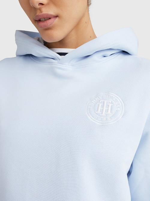 Tommy Hilfiger Interlock Circle Logo Kapüşonlu Sweatshirt Kadın Mavi | TH461LIB