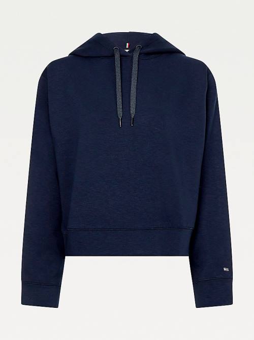 Tommy Hilfiger Interlock Signature Tape Kapüşonlu Sweatshirt Kadın Mavi | TH182TBM