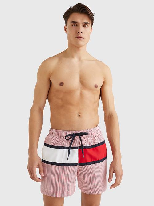 Tommy Hilfiger Ithaca Stripe Colour-Blocked Mid Cut Cut Cut Length Shorts Mayo Erkek Kırmızı | TH473CKJ