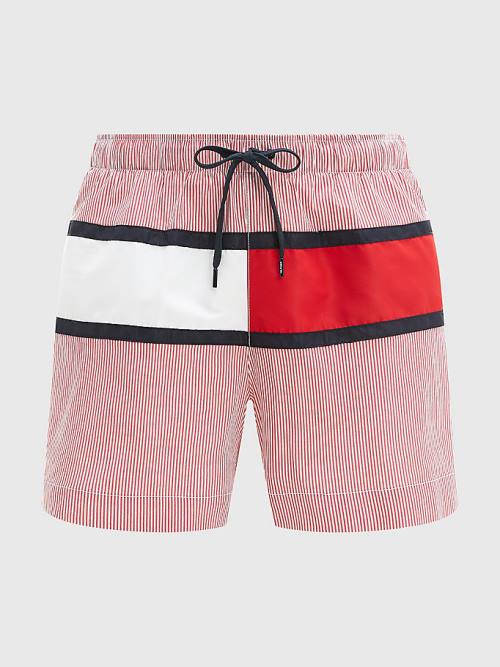 Tommy Hilfiger Ithaca Stripe Colour-Blocked Mid Cut Cut Cut Length Shorts Mayo Erkek Kırmızı | TH473CKJ