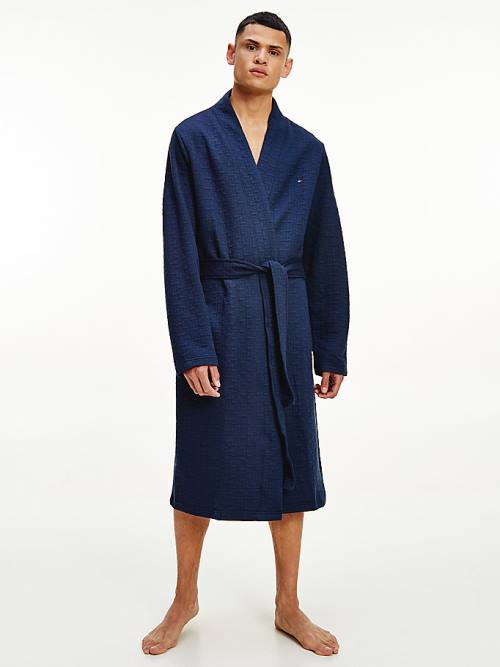 Tommy Hilfiger Jacquard Bathrobe Pijama Erkek Mavi | TH683JOB