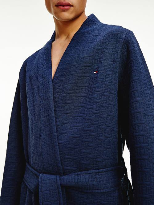 Tommy Hilfiger Jacquard Bathrobe Pijama Erkek Mavi | TH683JOB