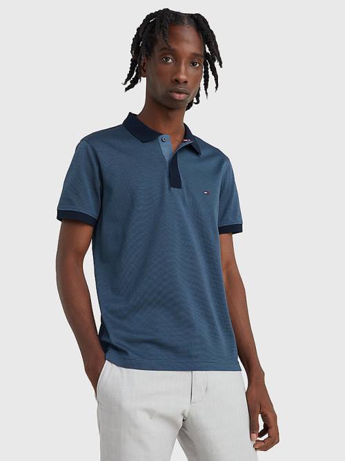 Tommy Hilfiger Jacquard Slim Fit Polo Yaka Tişört Erkek Mavi | TH135LTY