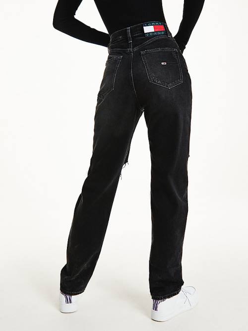 Tommy Hilfiger Julie Ultra High Rise Straight Black Distressed Jean Pantolon Kadın Denim | TH563SMR