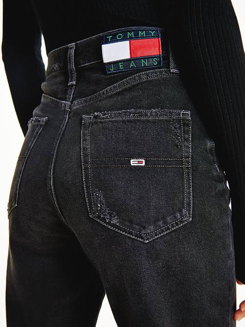 Tommy Hilfiger Julie Ultra High Rise Straight Black Distressed Jean Pantolon Kadın Denim | TH563SMR