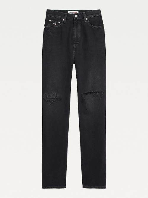 Tommy Hilfiger Julie Ultra High Rise Straight Black Distressed Jean Pantolon Kadın Denim | TH563SMR