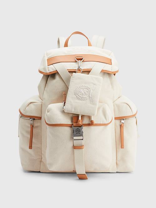 Tommy Hilfiger Kanvas Crest Explorer Backpack Çanta Erkek Bej Rengi | TH731SDQ