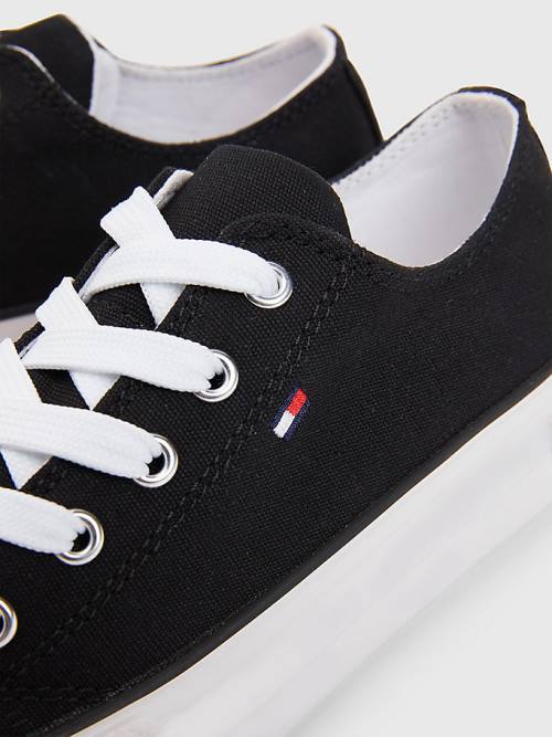 Tommy Hilfiger Kanvas Tıknaz Low-Top Spor Ayakkabı Kiz Çocuk Siyah | TH590NRH