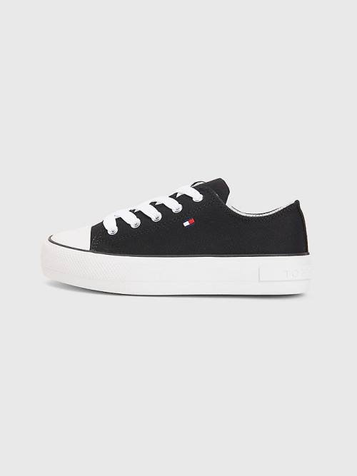 Tommy Hilfiger Kanvas Tıknaz Low-Top Spor Ayakkabı Kiz Çocuk Siyah | TH590NRH