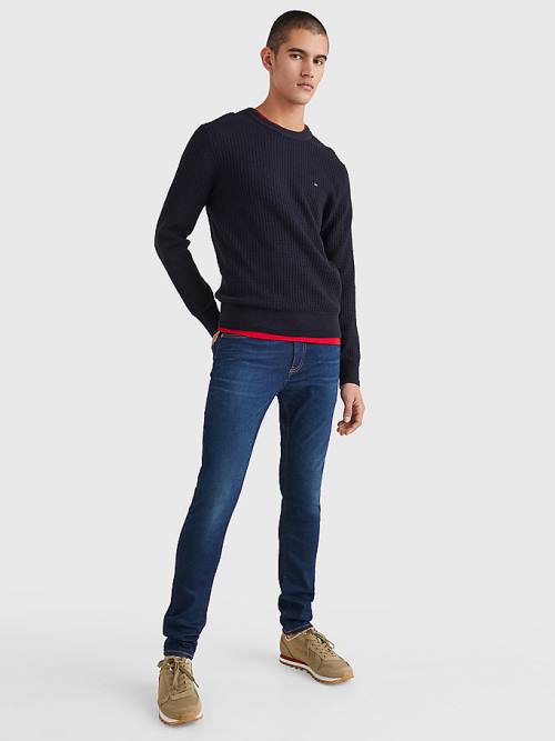 Tommy Hilfiger Knitted Grid Check Crew Neck Jumper Kazak Erkek Mavi | TH018CIX