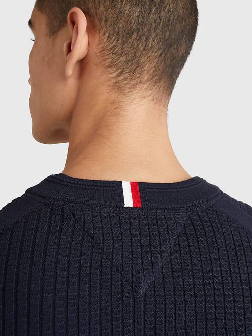 Tommy Hilfiger Knitted Grid Check Crew Neck Jumper Kazak Erkek Mavi | TH018CIX