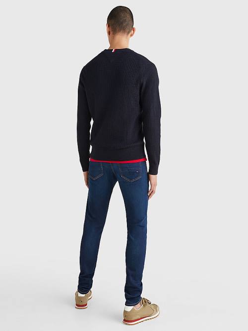 Tommy Hilfiger Knitted Grid Check Crew Neck Jumper Kazak Erkek Mavi | TH018CIX