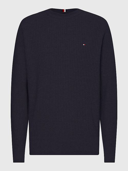 Tommy Hilfiger Knitted Grid Check Crew Neck Jumper Kazak Erkek Mavi | TH018CIX