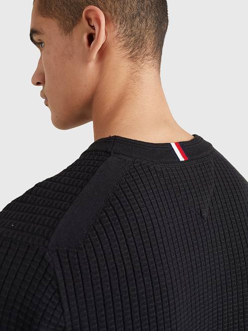 Tommy Hilfiger Knitted Grid Check Crew Neck Jumper Kazak Erkek Siyah | TH103XOY