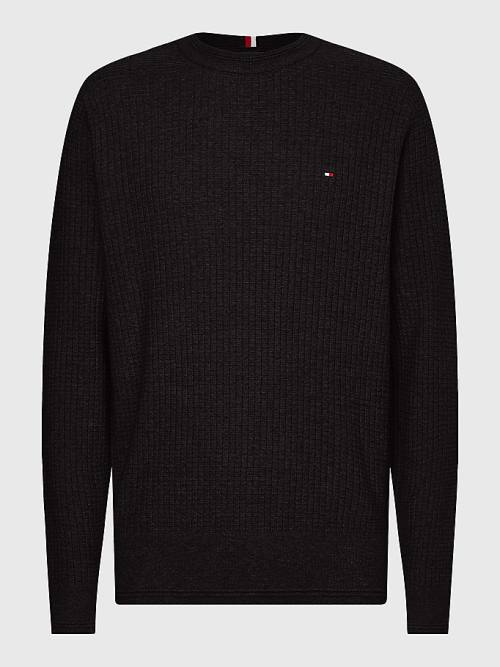 Tommy Hilfiger Knitted Grid Check Crew Neck Jumper Kazak Erkek Siyah | TH103XOY